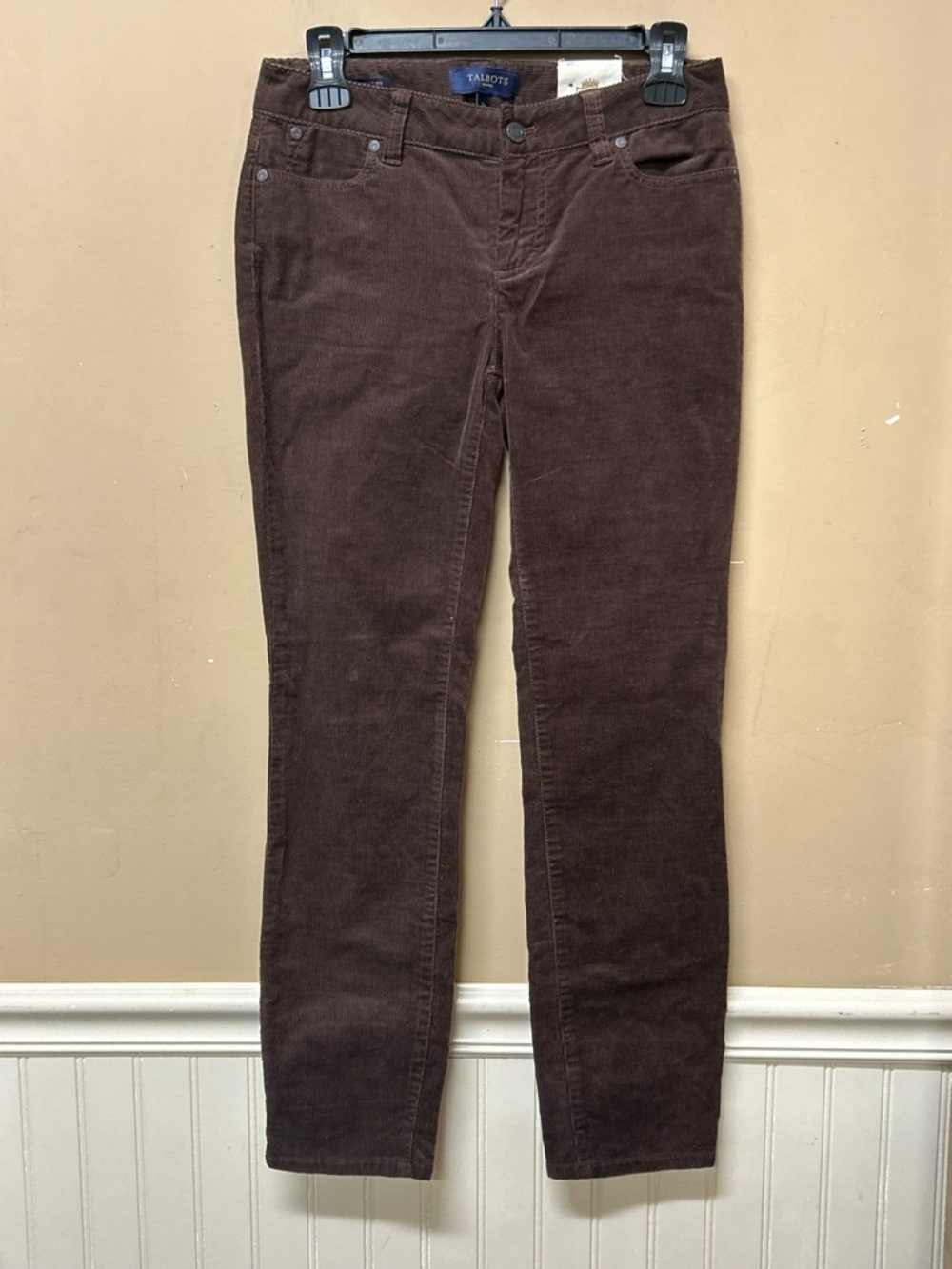 Talbots Brown Corduroy Pants Slim Leg Signature Fit 2 Petite Dark Academia NWT
